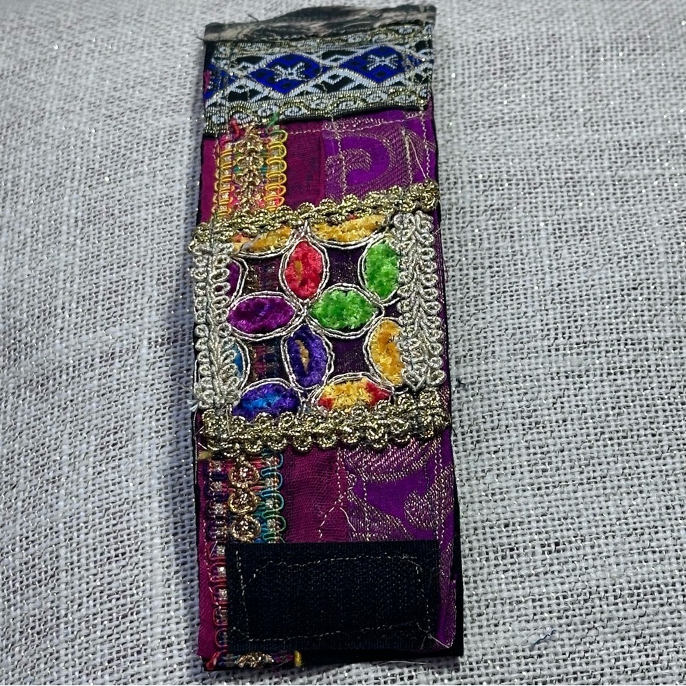 RUBYRUDI Cuff Bracelet Handcrafted OOAK Fabric Embellished Artisan Wearable Art - Picture 10 of 14